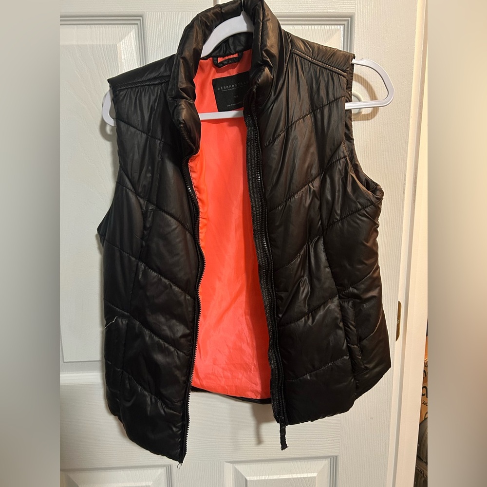 Aeropostale Black Vest with Bright Orange Lining